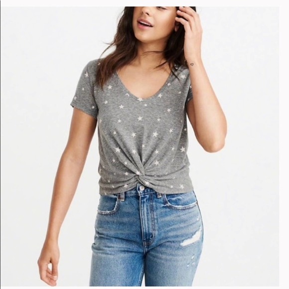 Abercrombie & Fitch Knot Front Tee Star Pattern L - Picture 9 of 9